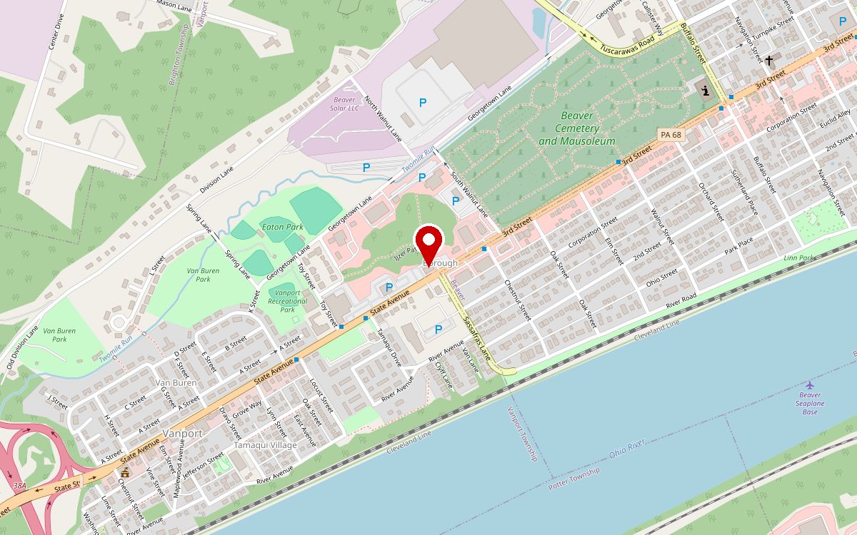 Map of the Brighton Hot Dog Shoppe, 224 State Ave, Beaver, PA 15009. Opens Google Maps.