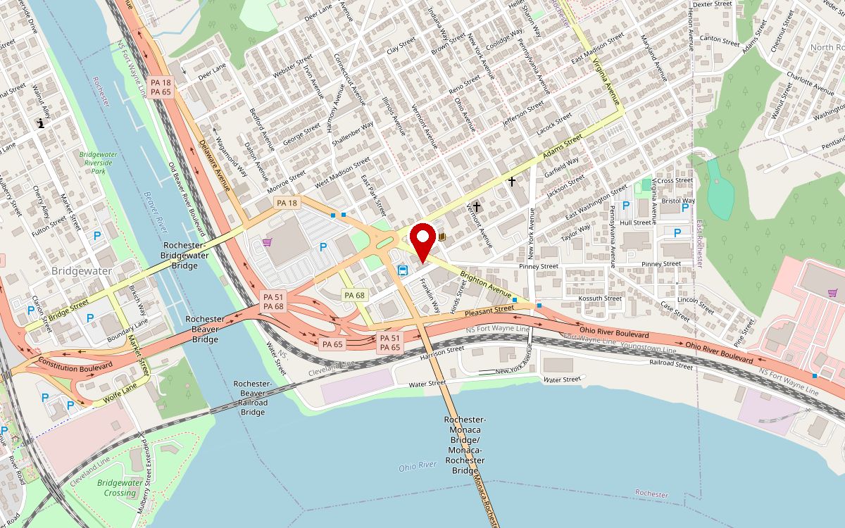 Map of the Rochester Hotel, 218 W Washington St, Rochester, PA 15074. Opens Google Maps.